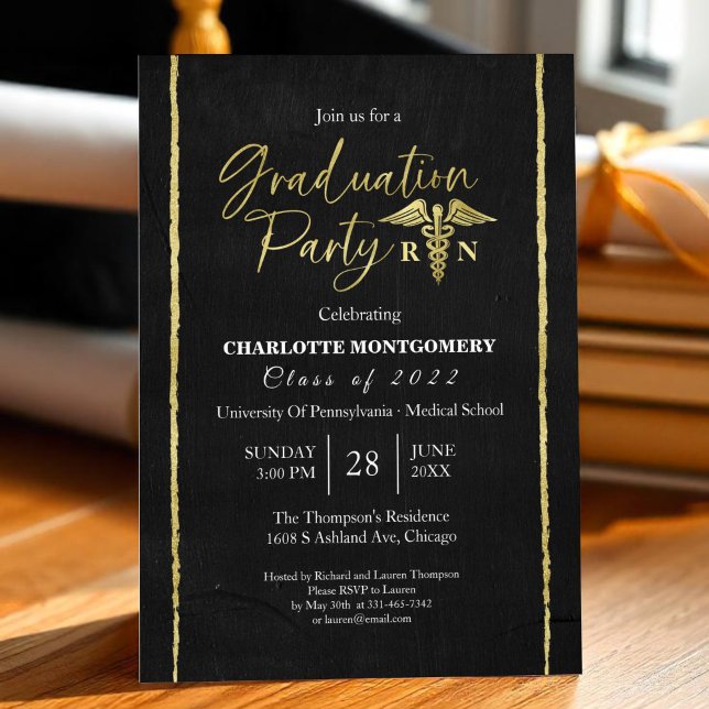 Gilded Medical Nursing School Graduation Party Invitation (Creator Uploaded)