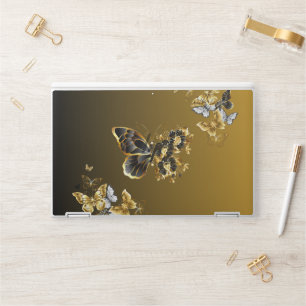 Gilded Metamorphosis – Elegant Floral Butterfly HP Laptop Skin