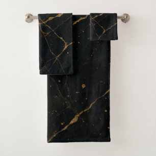 Gilded Midnight Marble Black & Gold  Bath Towel Set