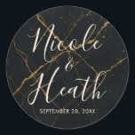 Gilded Midnight Marble Black & Gold Wedding  Classic Round Sticker<br><div class="desc">Gilded Midnight Marble Black & Gold Wedding Stickers. Matching items available.</div>