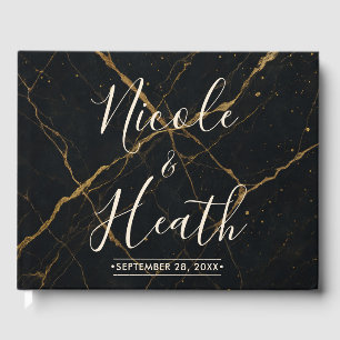 Gilded Midnight Marble Black & Gold Wedding Guest Book