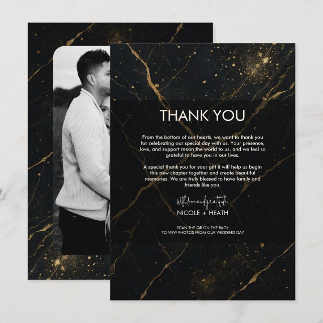 Gilded Midnight Marble Black & Gold Wedding  Invitation (Front/Back)