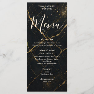 Gilded Midnight Marble Black & Gold Wedding Menu