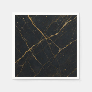 Gilded Midnight Marble Black & Gold Wedding  Napkins