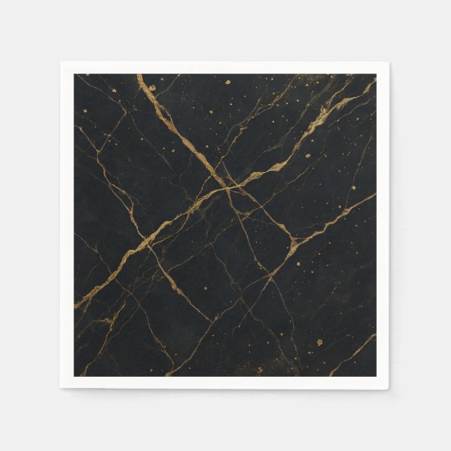 Gilded Midnight Marble Black & Gold Wedding  Napkins (Front)