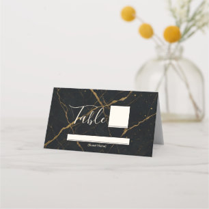 Gilded Midnight Marble Black & Gold Wedding  Place Card