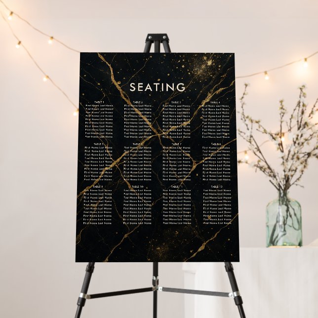 Gilded Midnight Marble Black Gold Wedding Seating Foam Board (In Situ (Stand))