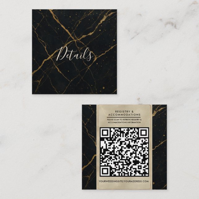 Gilded Midnight Marble Black & Gold Wedding  Square Business Card (Front/Back)