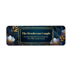 Gilded Midnight Navy Starry Botanical Address Label