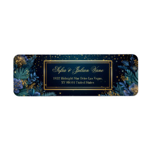 Gilded Midnight Navy Starry Tropical Botanical Label