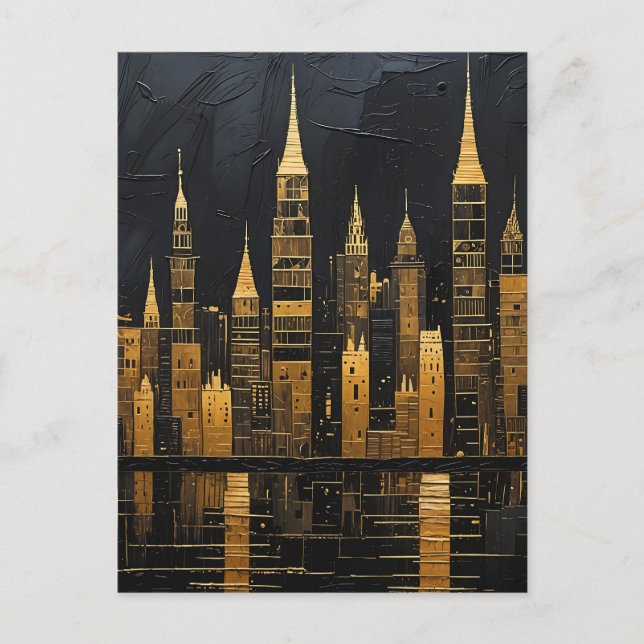 Gilded Midnight Skyline Postcard (Front)