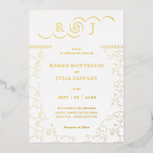 Gilded Modern Monogram Floral Vintage Wedding Foil Invitation