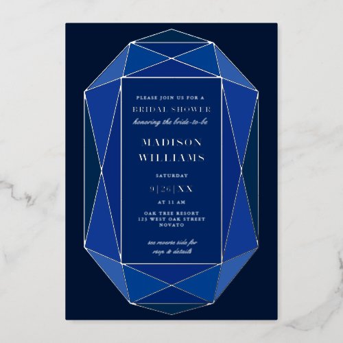 Gilded Modern Sapphire Blue Gem Bridal Shower REAL Foil Invitation