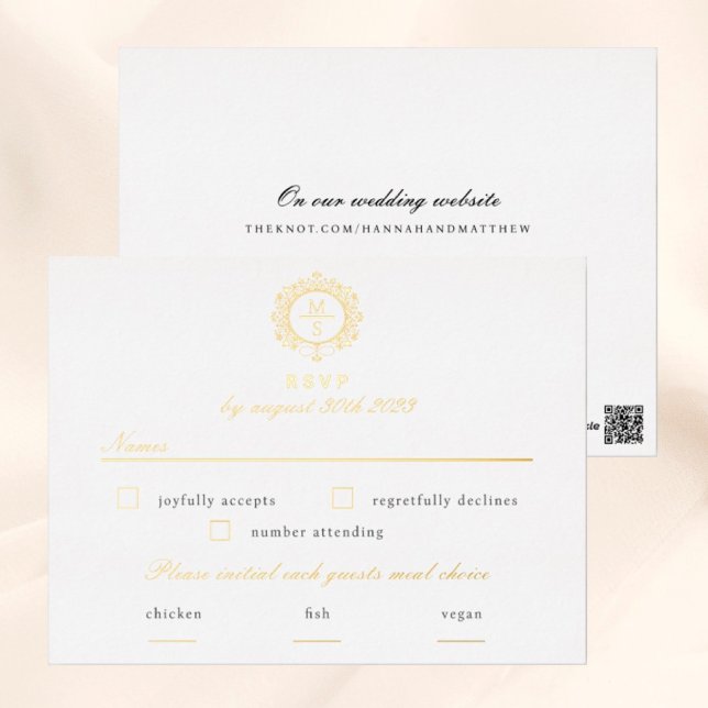 Gilded Monogram RSVP Wedding Enclosure Card (I wish you happiness!)