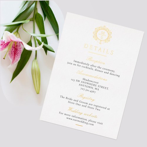 Gilded Monogram Wedding Details Enclosure Card