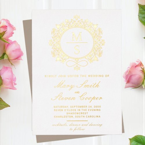 Gilded Monogram Wedding Invitations
