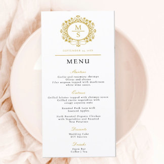 Gilded Monogram Wedding Menu
