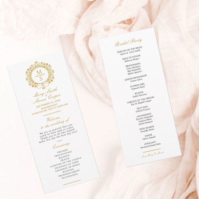 Gilded Monogram Wedding Program (I wish you happiness!)