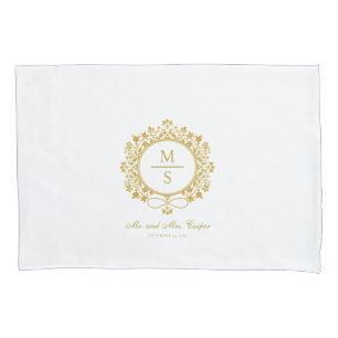 Gilded Monogram Wedding White and gold Pillow Case