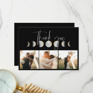 Gilded Moon Phase Wedding Photo Thank You Card