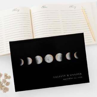 Gilded Moon Phases Modern Wedding Guest Book