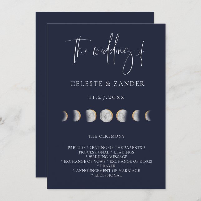 Gilded Moon Phases Wedding Program (Front/Back)