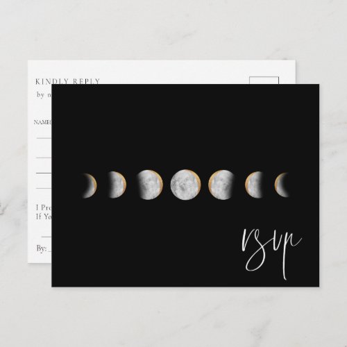 Gilded Moon Phases Wedding RSVP Song Request Invitation Postcard