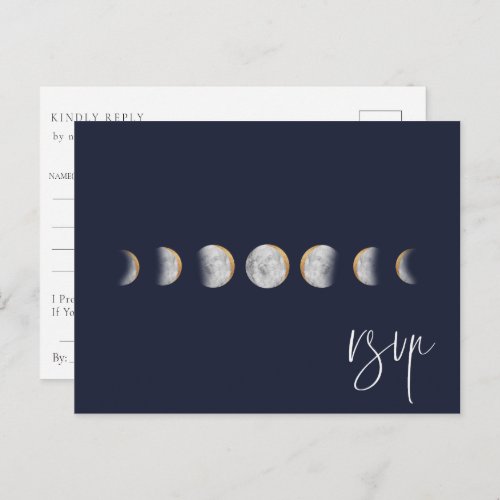 Gilded Moon Phases Wedding RSVP Song Request Invitation Postcard