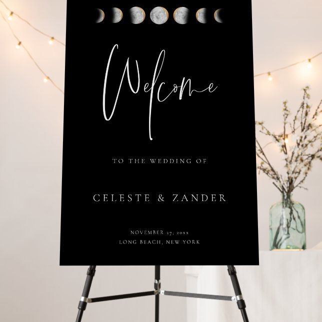 Gilded Moon Phases Wedding Welcome Foam Board (In Situ (Stand))