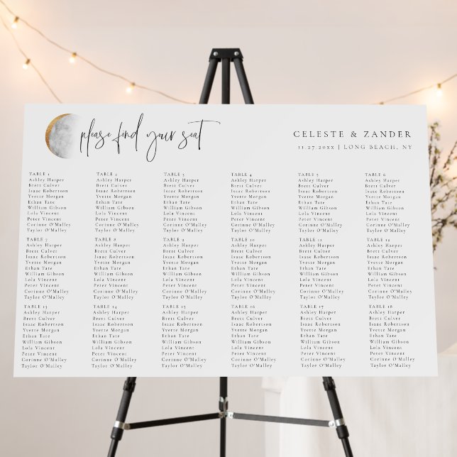 Gilded Moon Wedding Seating Chart Foam Board (In Situ (Stand))