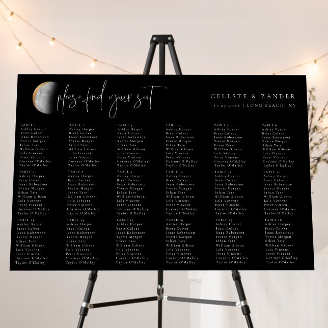 Gilded Moon Wedding Seating Chart Foam Board (In Situ (Stand))