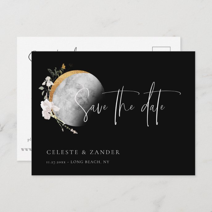 Gilded Moon Wildflower Wedding Save the Date Annou Announcement Postcard