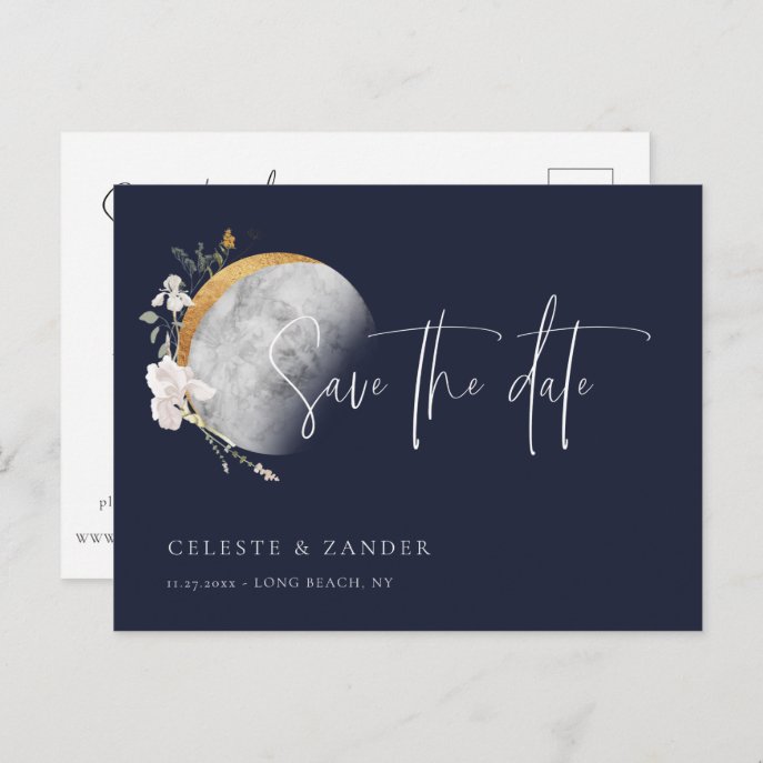 Gilded Moon Wildflower Wedding Save the Date Announcement Postcard