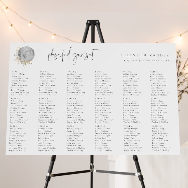 Gilded Moon Wildflower Wedding Seating Chart Foam Board (In Situ (Stand))