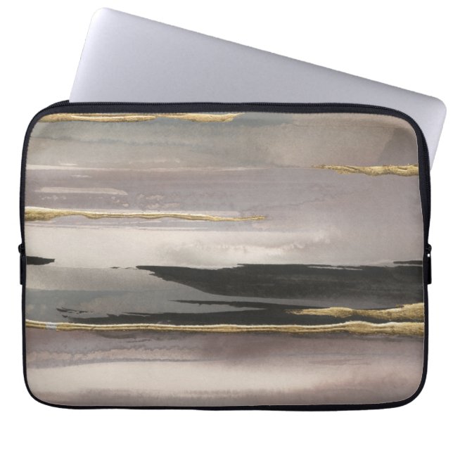 Gilded Morning Fog II Gold Abstract Print Laptop Sleeve (Front)