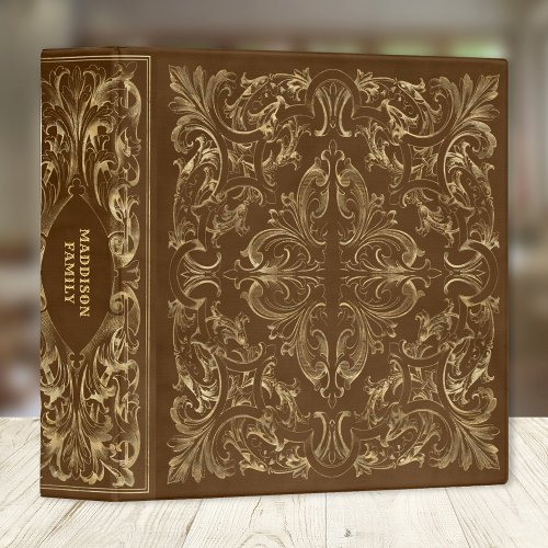 Gilded Ornamental Family Album Brown Gold 3 Ring Binder