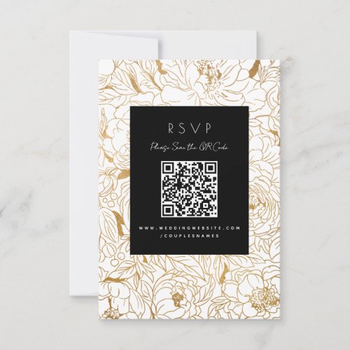 Gilded Peonies Black White Gold RSVP Card