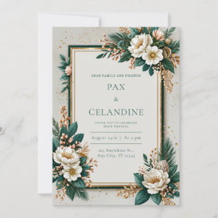 Gilded Pine Needle Neutral Botanical Wedding Invitation