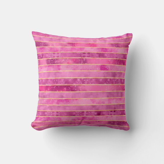 Gilded Pink Cosmic Tapestry Throw Pillow (Front)
