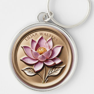 Gilded Pink Lotus Faux 3D Gold Wax Seal Keychain
