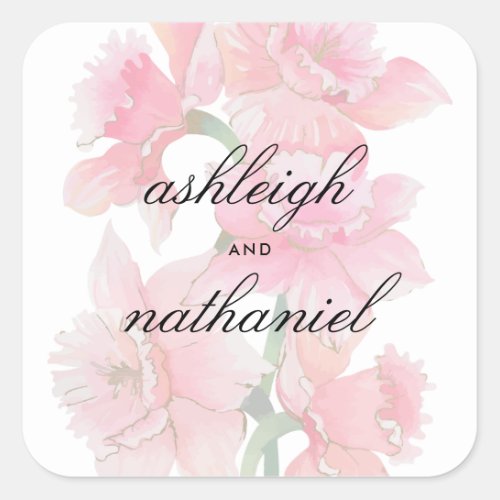 Gilded Pink Orchids  Romantic Vintage Wedding Square Sticker