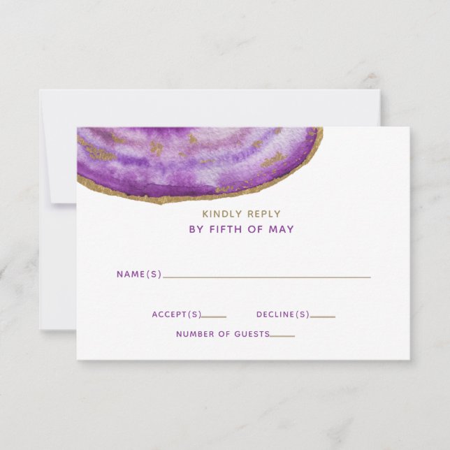 Gilded Purple Agate Wedding Invitations rsvp (Front)