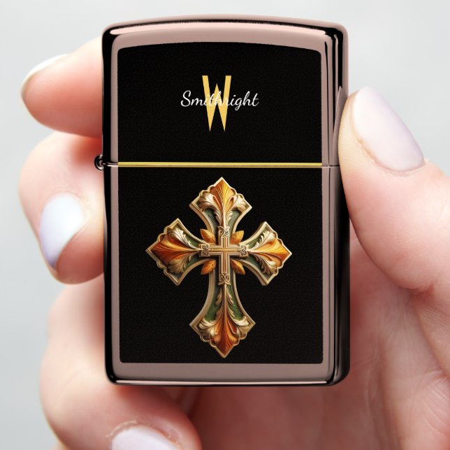 Gilded Rose Cross Zippo Lighter (In Hand)
