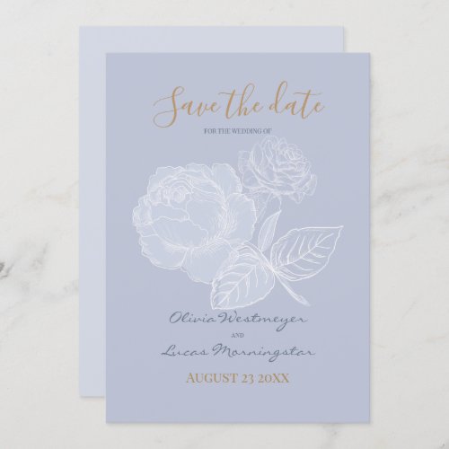 Gilded Rose Dusty Blue Watercolor Save the Date Invitation