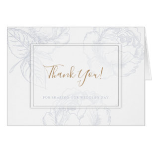 Gilded Rose Dusty Blue Watercolor Wedding Cards