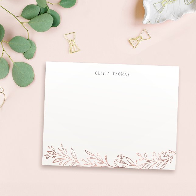 Gilded rose gold botanical personalized Stationery Note Card (Gilded rose gold botanical personalized Stationery Note Card)