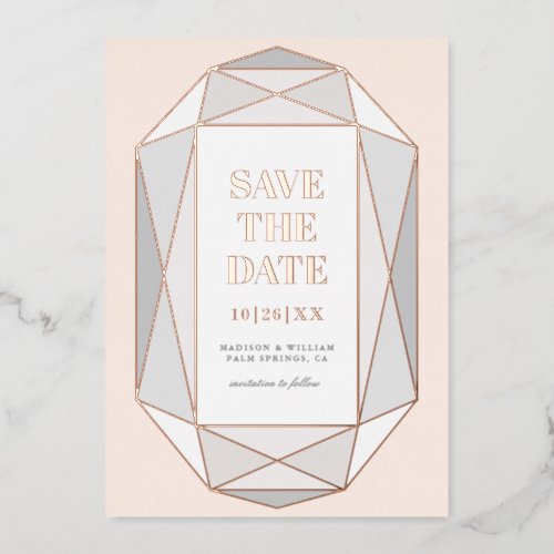 Gilded Rose Gold Modern Diamond Save The Date REAL Foil Invitation