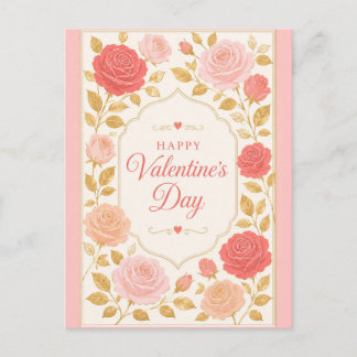 Gilded Rose Valentine Romance Holiday Postcard