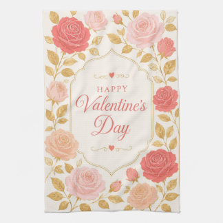 Gilded Rose Valentine Romance Kitchen Towel