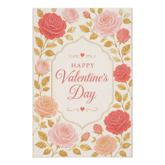 Gilded Rose Valentine Romance Poster